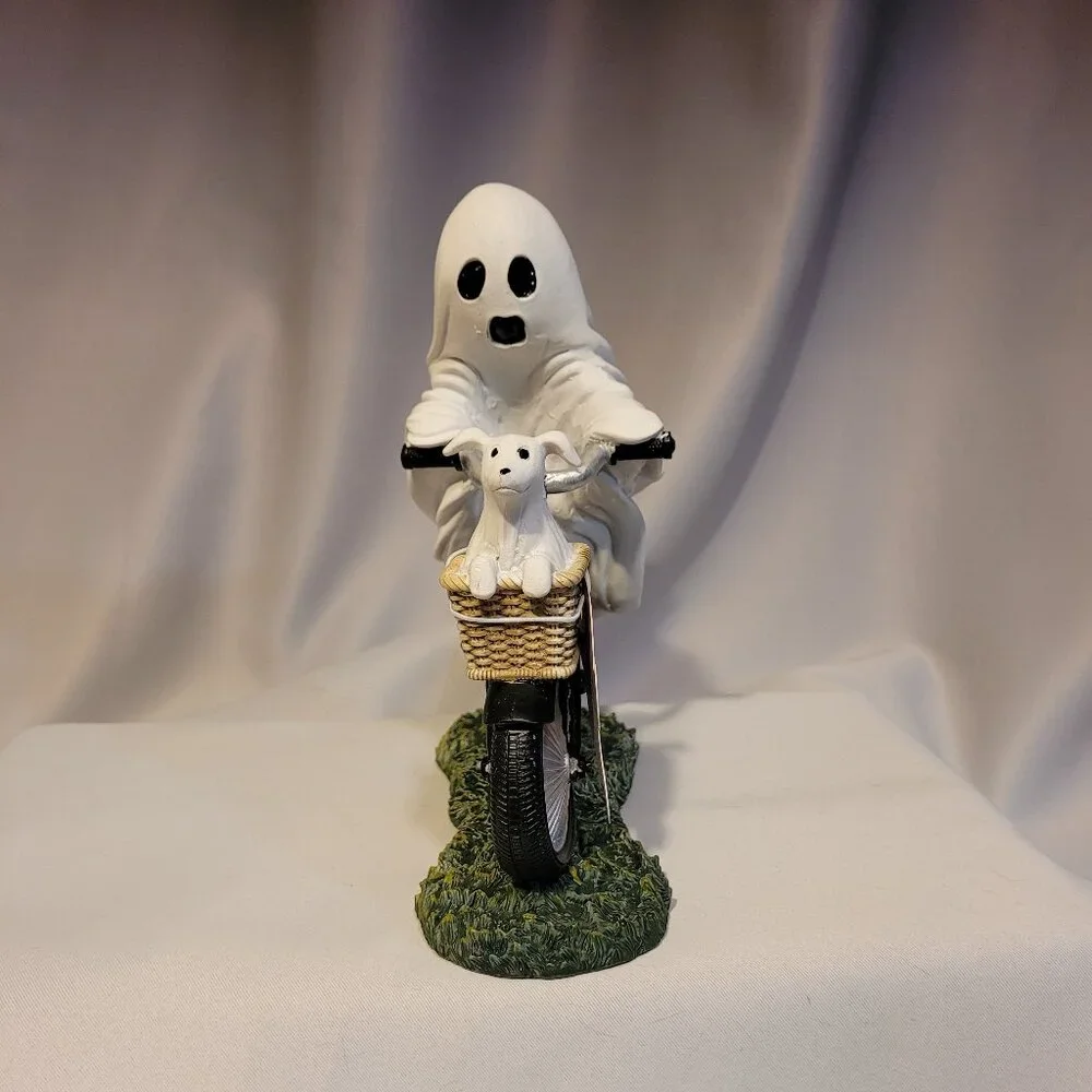 Adorable Goblin and Ghoul Ghost Riding Bicyle with Ghost Puppy